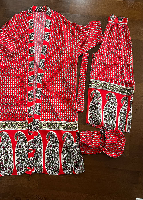 kırmızı kimono takım detay