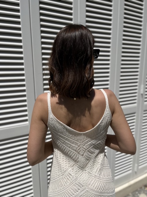 Askılı Desenli Triko Elbise Bej